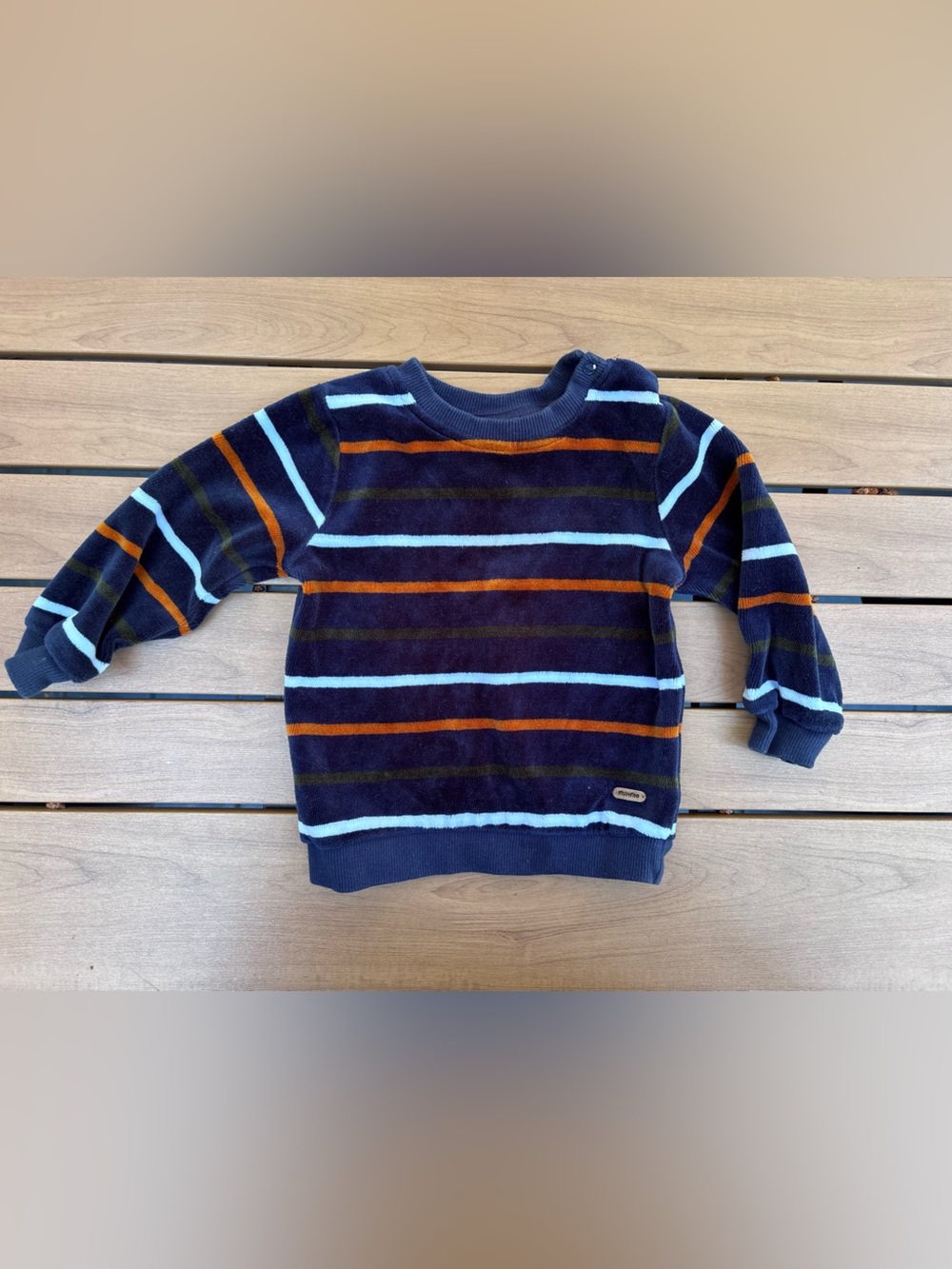 Kids Navy Crewneck Sweater with Light Blue & Rust Stripes